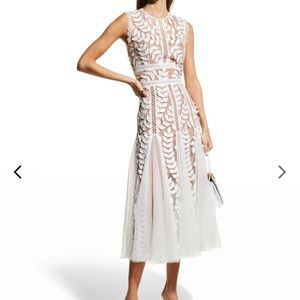 LIKE NEW Saba Blanc White floral appliqué sheer midi dress